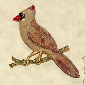 Vintage Cozme Earth Collection Cardinal Brooch Pin Enamel Bird Lover Made in USA